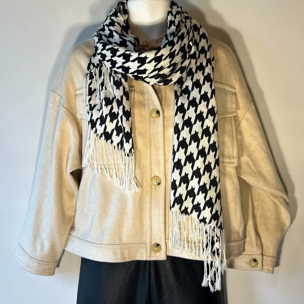 Scarf or Wrap Black & Ivory Houndstooth Timeless Preppy Academia Capsule Wardrob